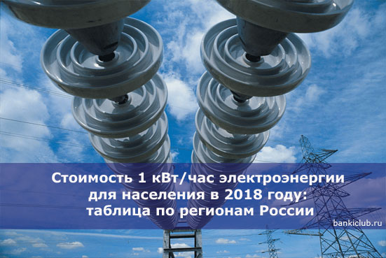 Стоимость 1 кВт/час электроэнергии для населения в 2018 году: таблица по регионам России