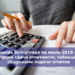 Календарь бухгалтера на июль 2018 года — сроки сдачи отчетности, таблица со сроками подачи отчетов